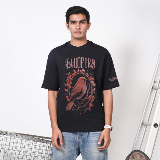 Bloopers Birds Black Oversized T-shirt
