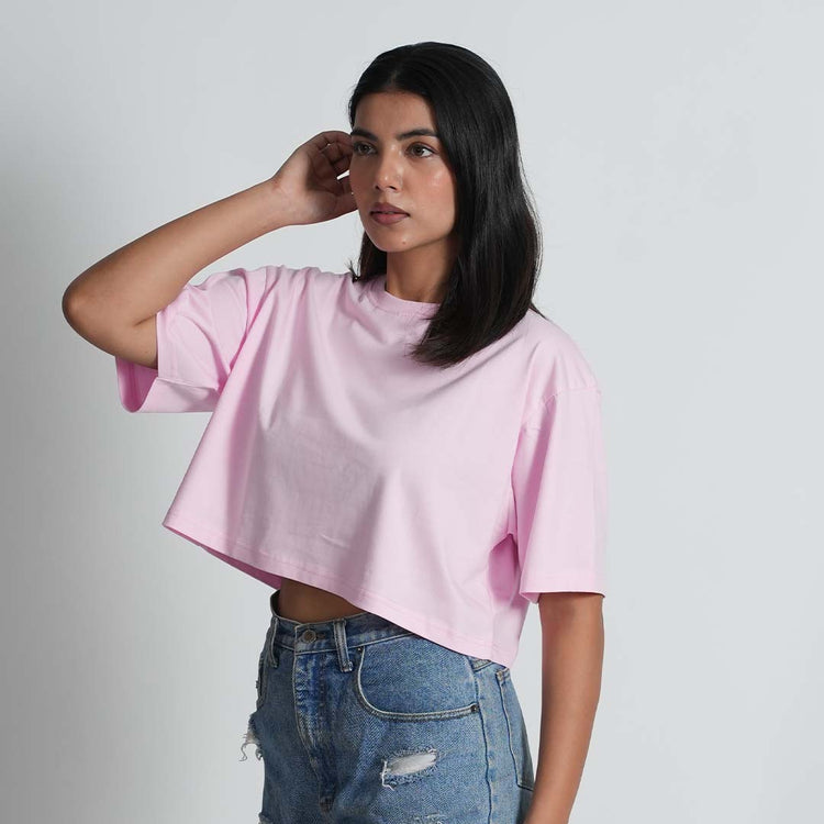 Basic Pastel Pink Drop shoulder Baggy Fit Croptop