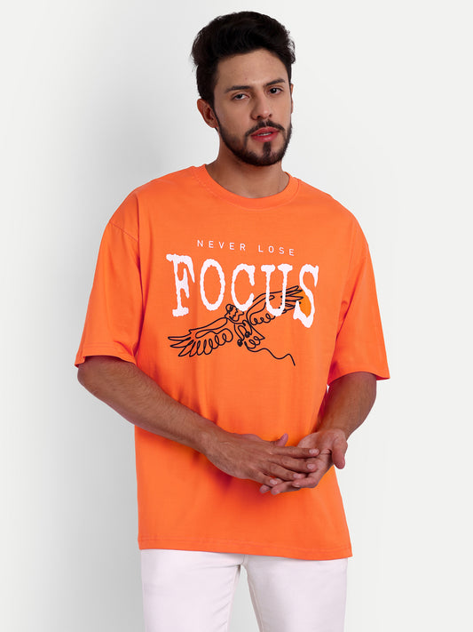Never Lose Focus Oversized Graphic Orange T-shirt