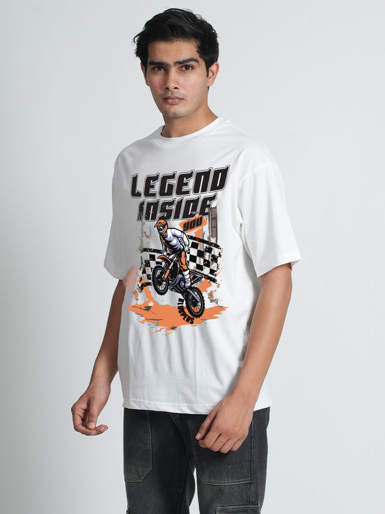 Lagend Inside White Graphic Printed Oversized T-shirt for Men