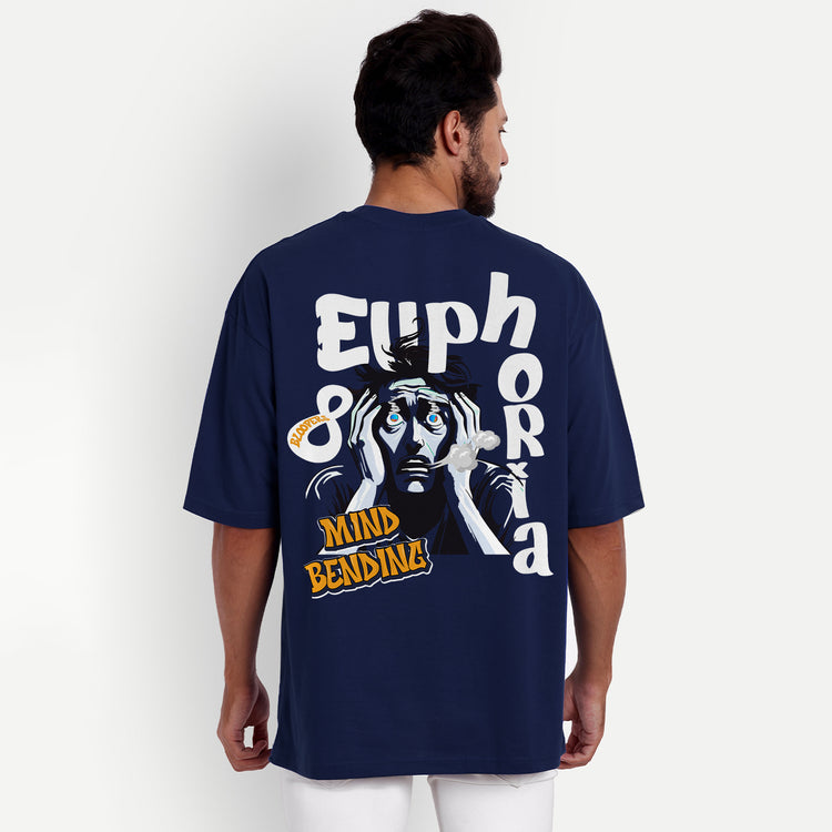 Euphoria Oversized Drop shoulder Navy Blue T-shirt for Men