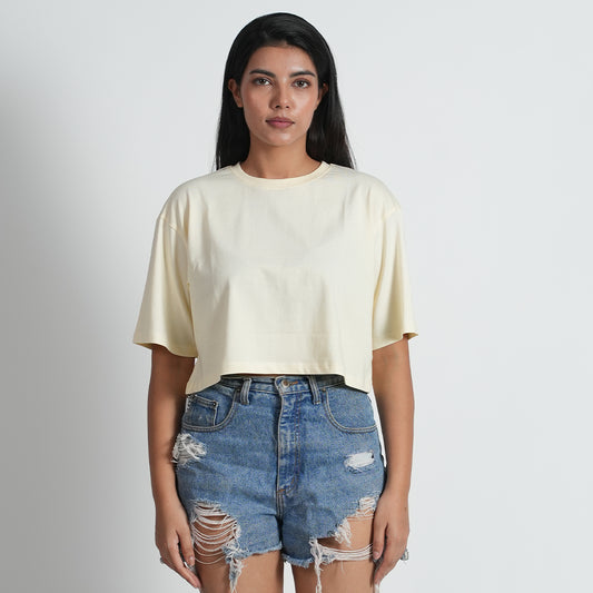 Basic Oversized DropShoulder Off White Croptop For Women