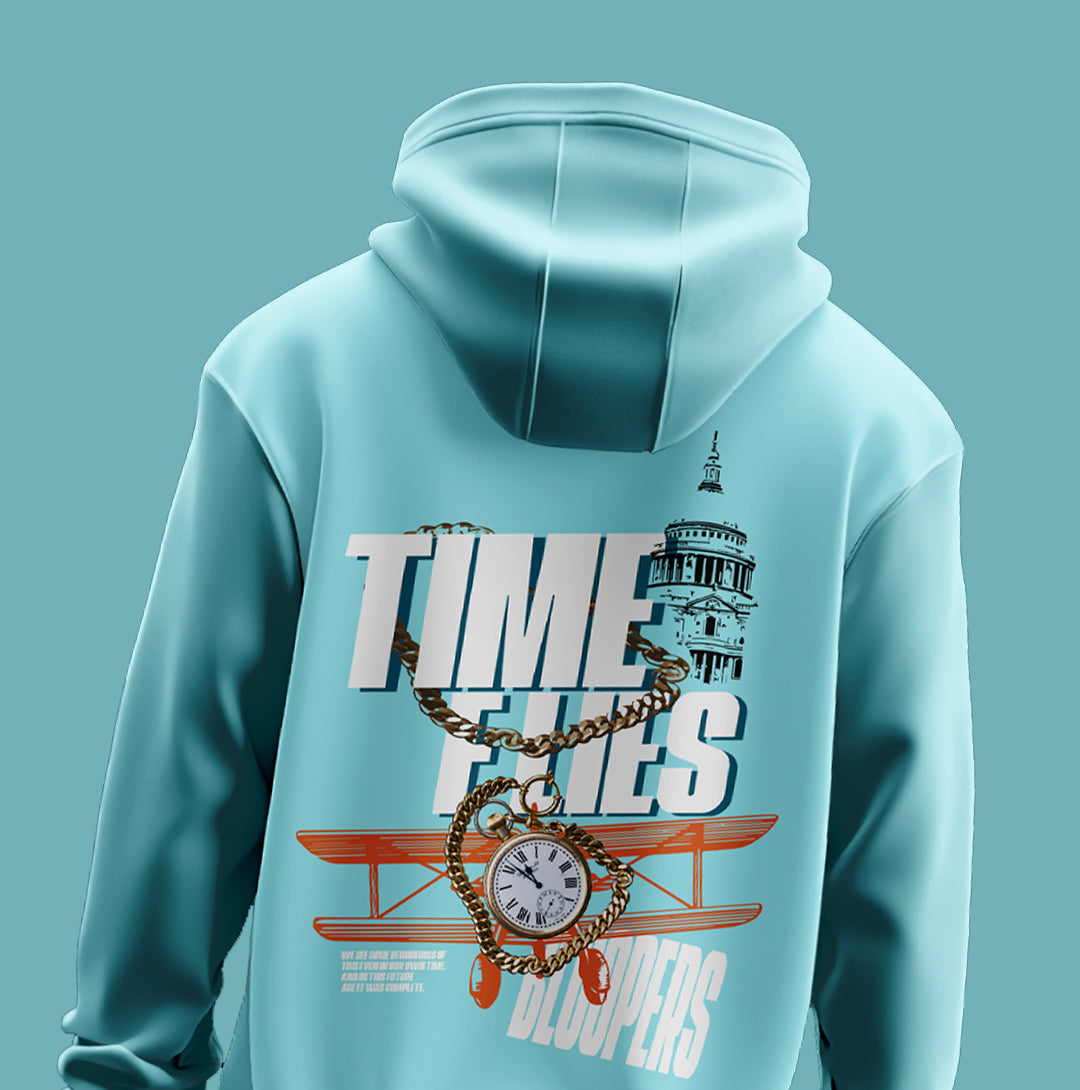 Light blue hoodie with a graphic design