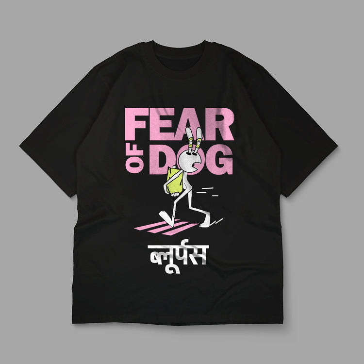 Fear Of Dog Graphic Printed Black Oversized T-shirt For Men