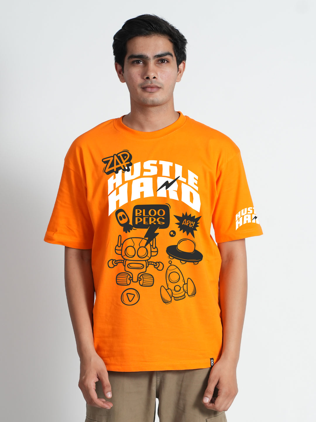 Hustle Hard Orange Oversized Drop shoulder T-shirt for Mens – Bloopers