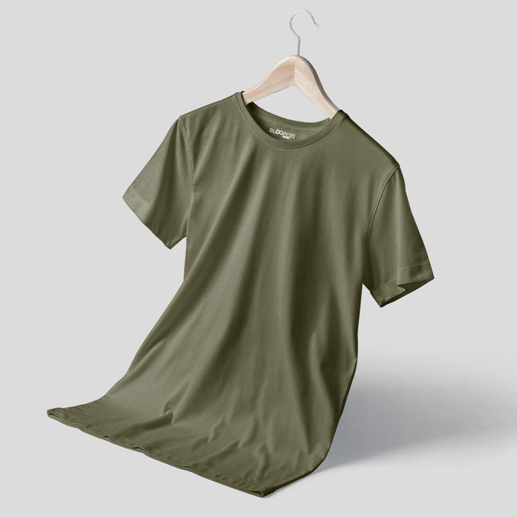 Basic Olive Green Regular Fit Roundneck T-shirt
