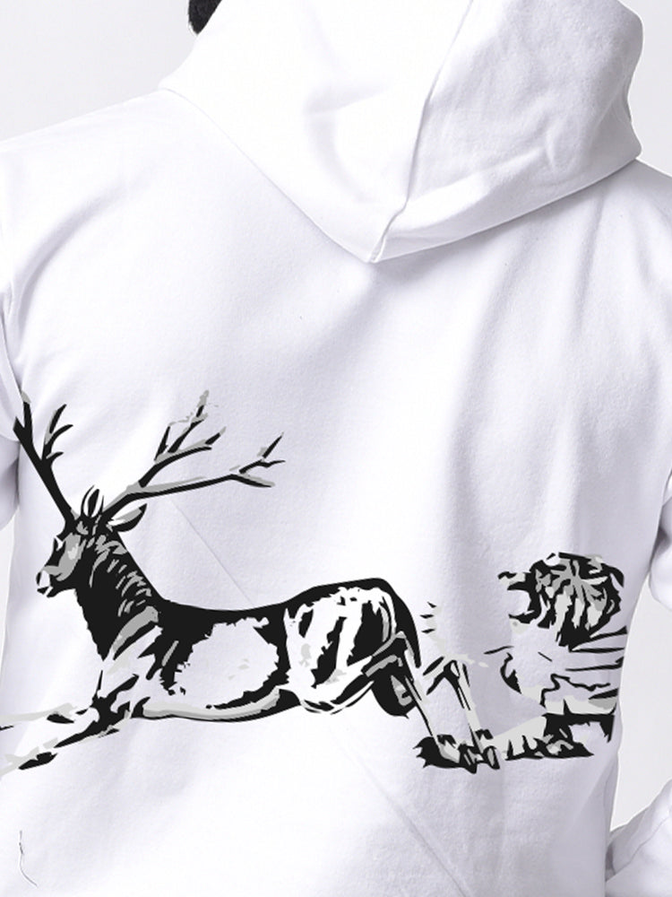 White Men's Tranding Tiger  Printed  Hoodie