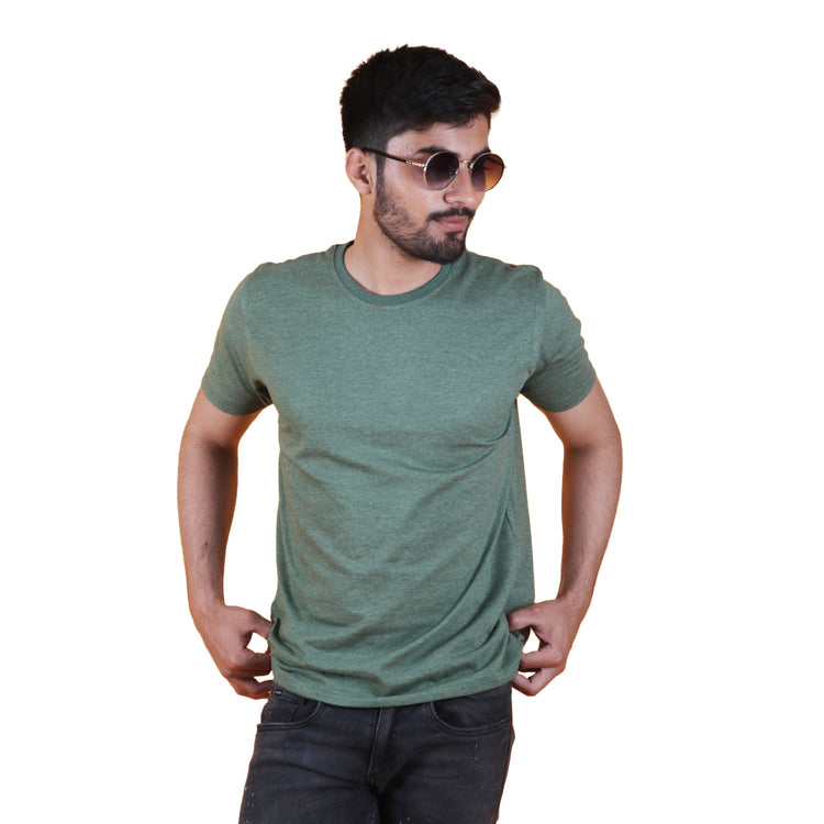 Basic Green Melange Regular Fit Roundneck T-shirt