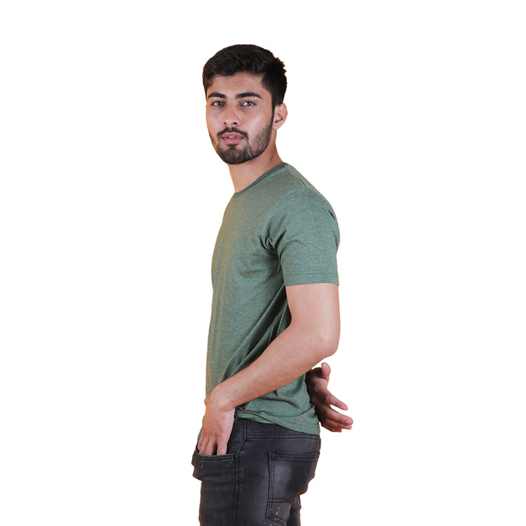 Basic Green Melange Regular Fit Roundneck T-shirt