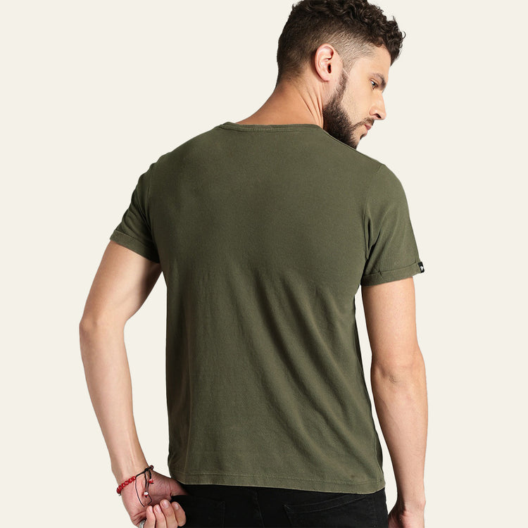 Basic Olive Green Regular Fit Roundneck T-shirt