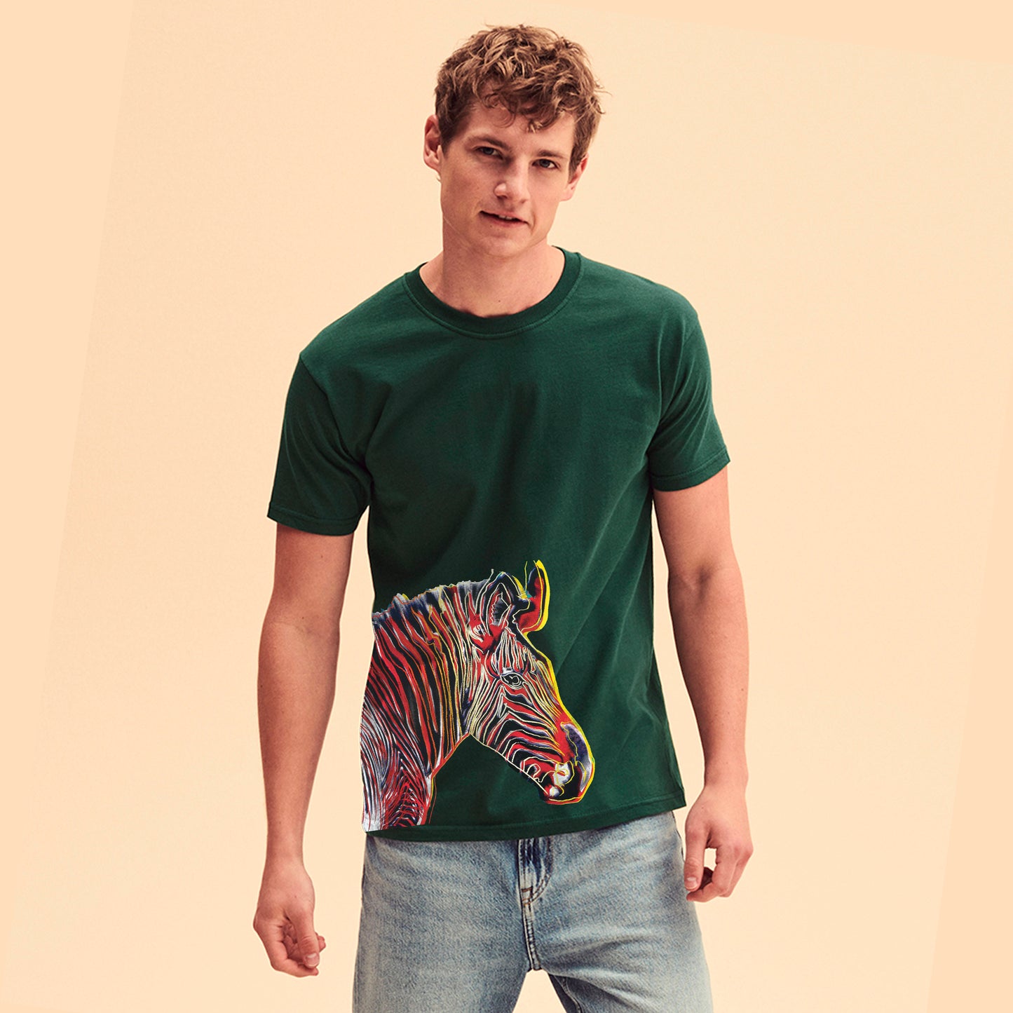 Zebra Print on Forest Green T-shirt