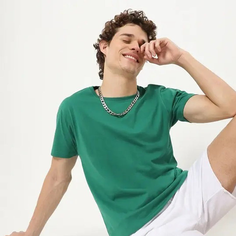 Basic Dark Forest Green Regular Fit Roundneck T-shirt