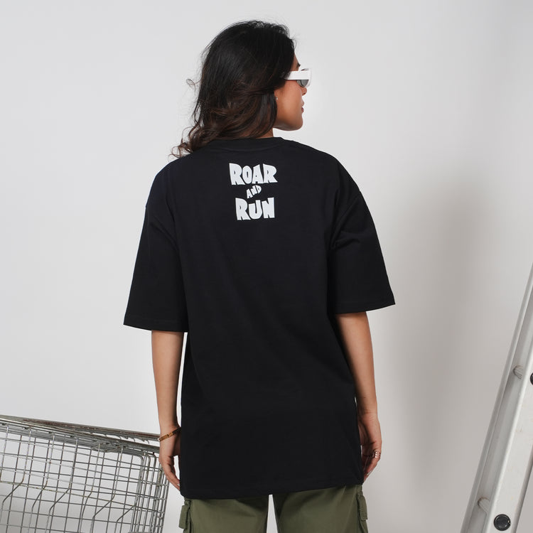 Roar and Run Oversized Graphic Black T-shirt