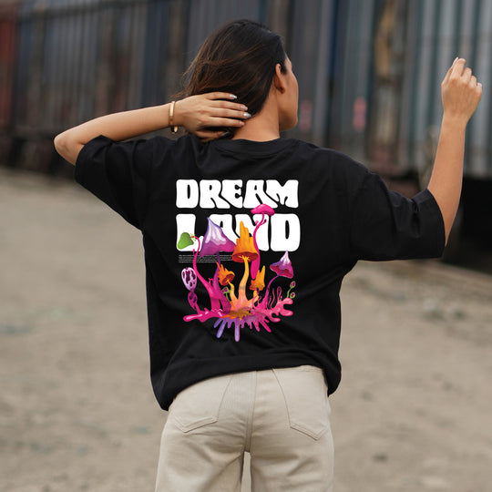 Dream Land Black Oversized Dropshoulder T-shirt