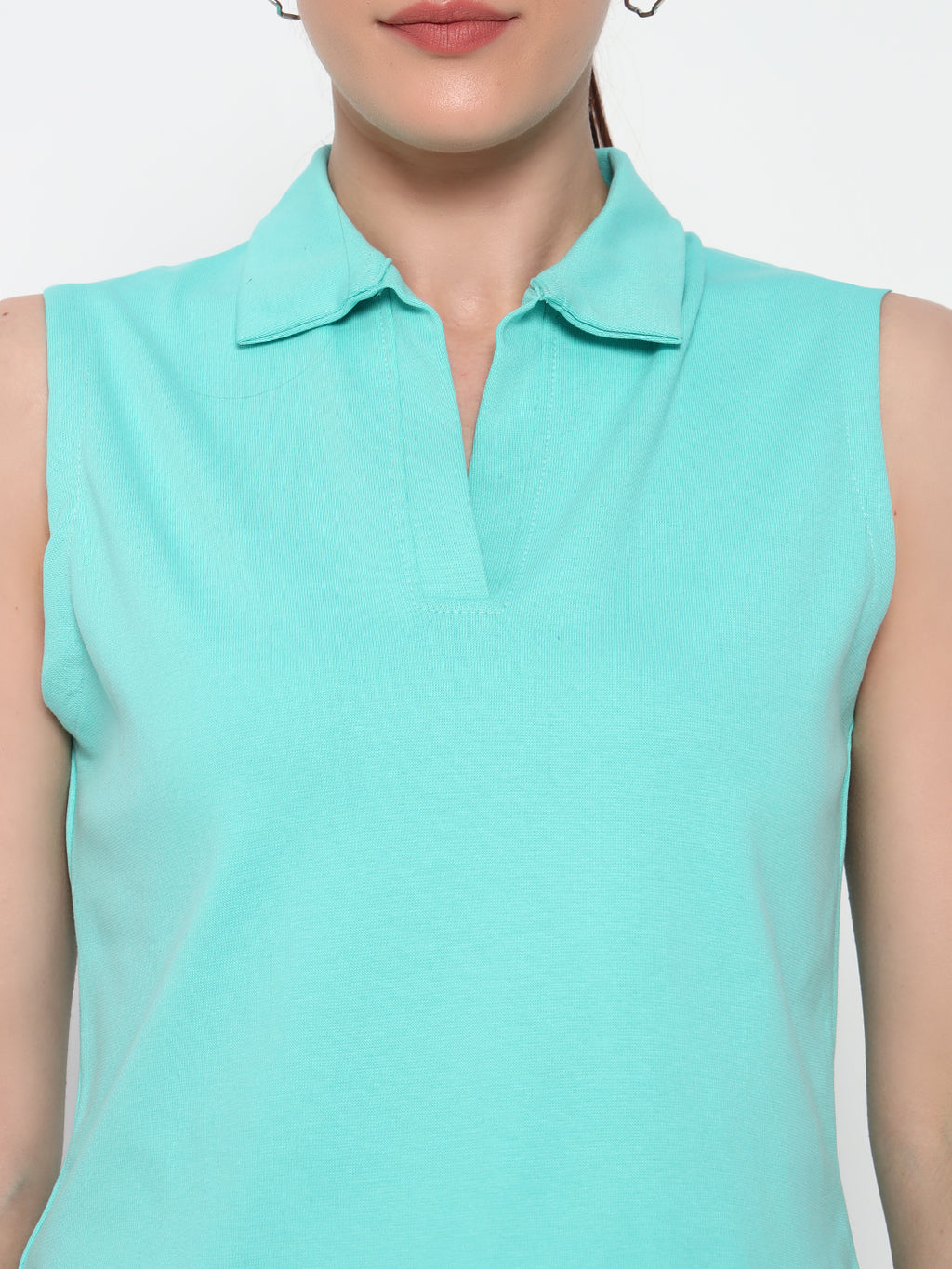 Women Collar Sea green Tank Top