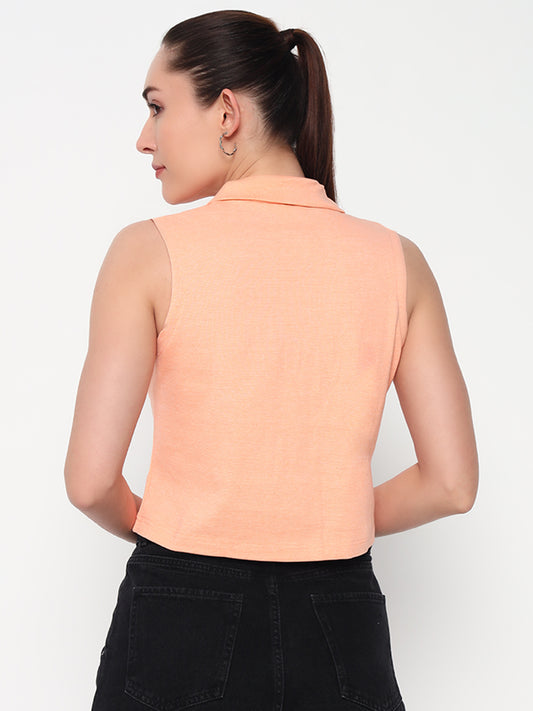 Women Collar Peach Tank Top