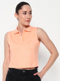 Women Collar Peach Tank Top