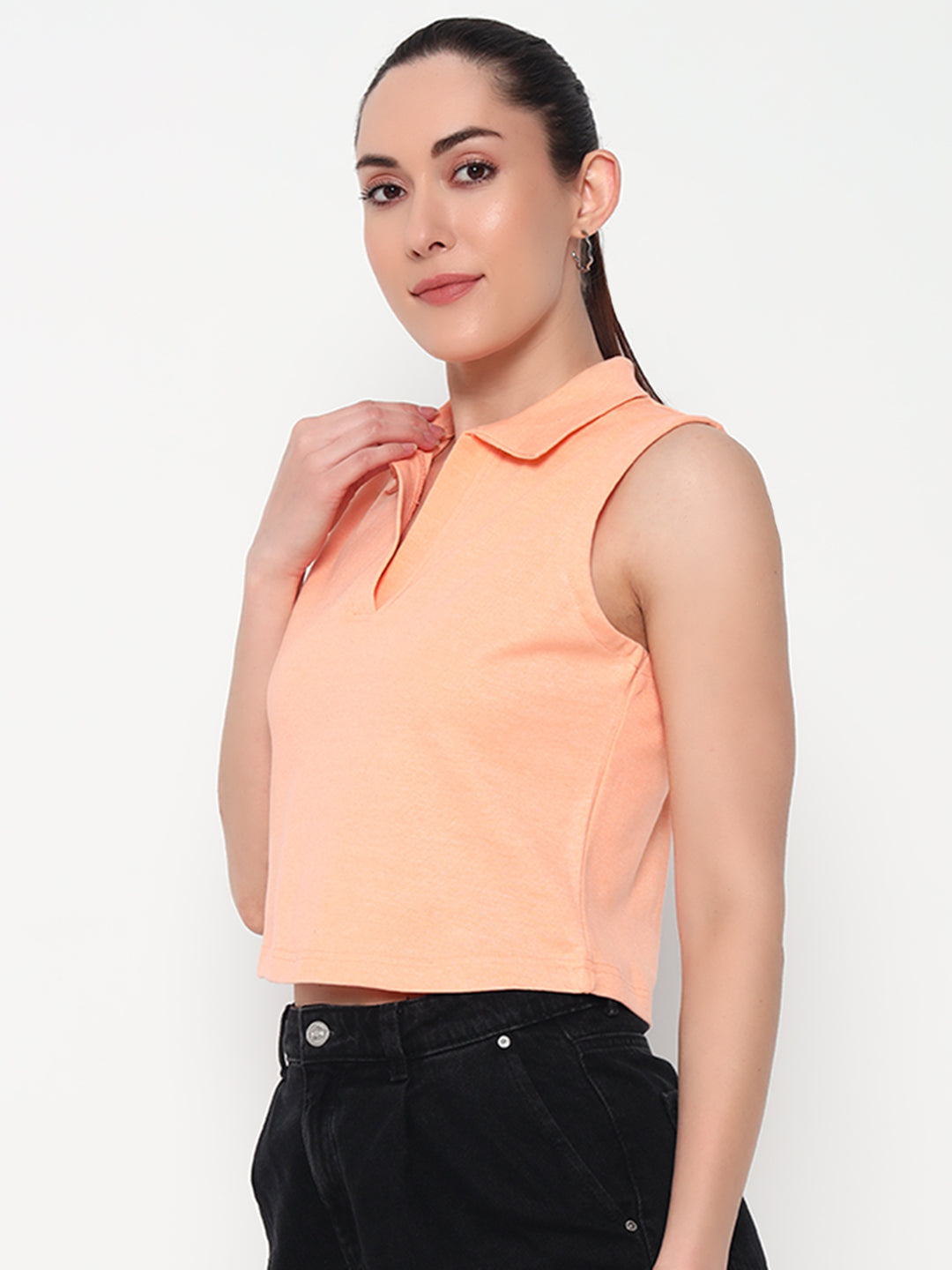 Women Collar Peach Tank Top