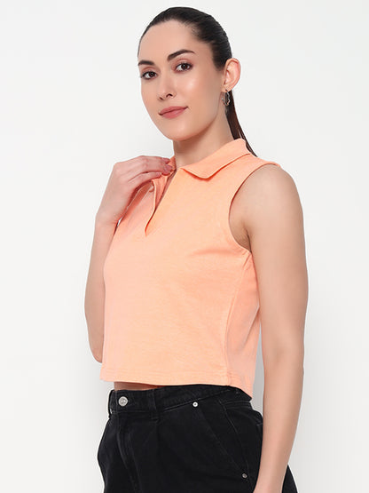 Women Collar Peach Tank Top
