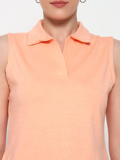 Women Collar Peach Tank Top