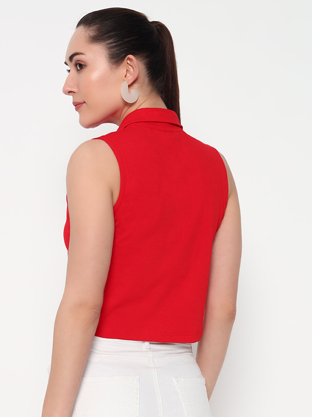 Women Collar Red Tank Top