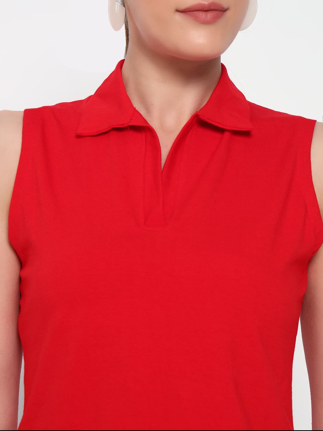 Women Collar Red Tank Top