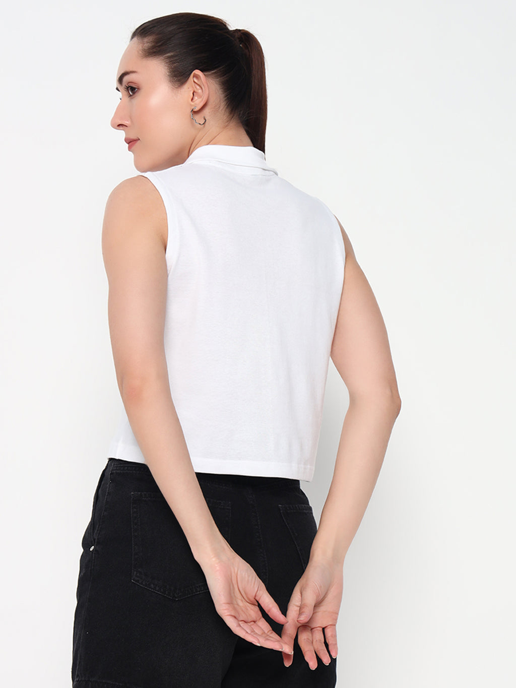Women Collar White Tank Top
