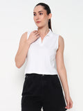 Women Collar White Tank Top