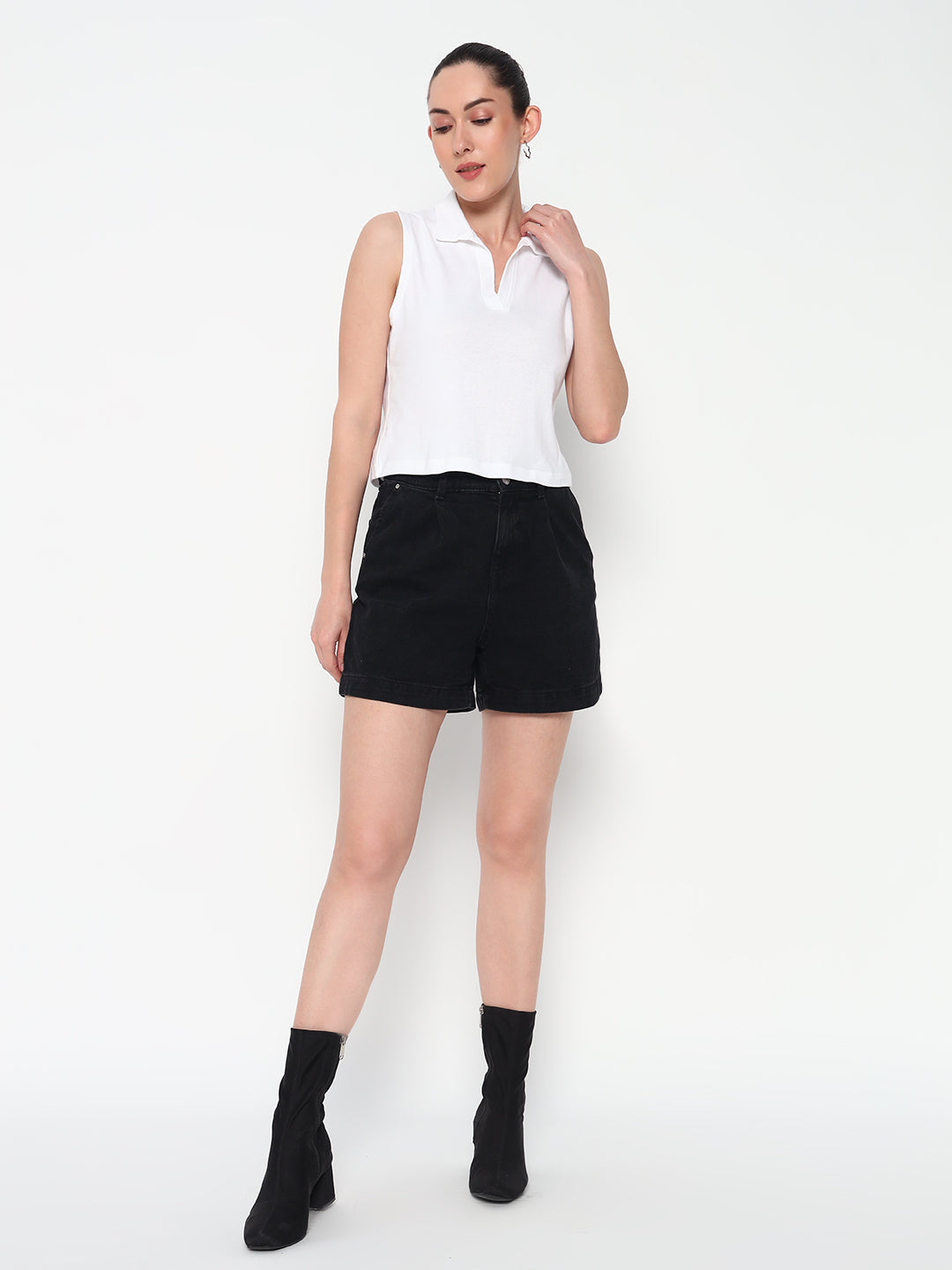 Women Collar White Tank Top