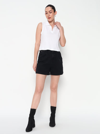 Women Collar White Tank Top