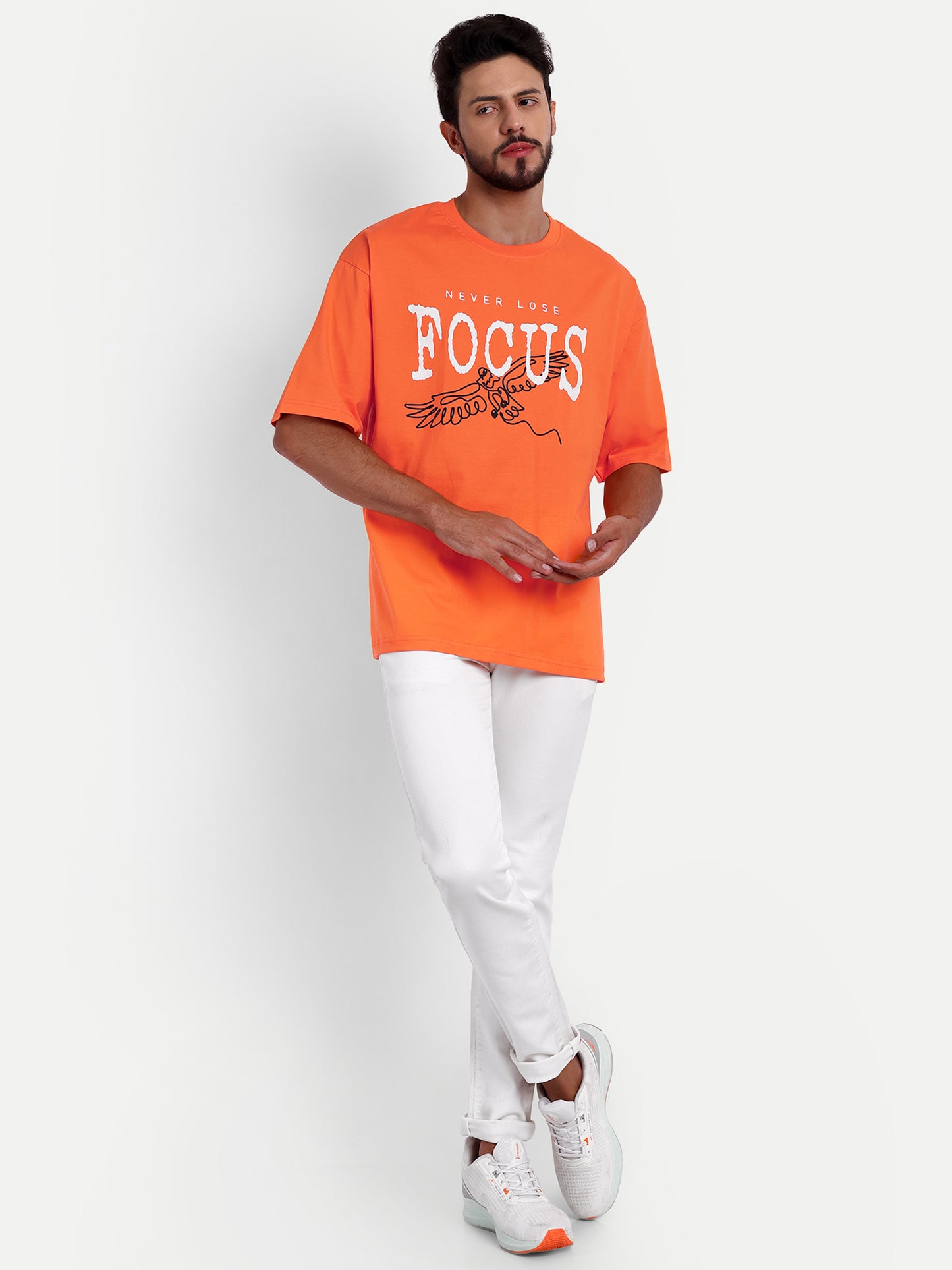 Never Lose Focus Oversized Graphic Orange T-shirt