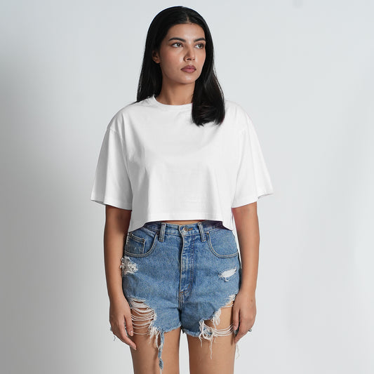 Women Oversized Half Sleeve Round Neck Croptop