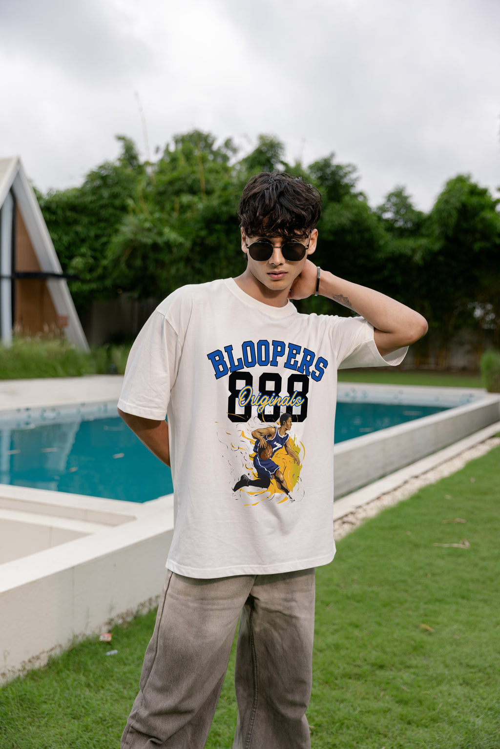 Street Poetry White Oversized Drop shoulder T-shirt for Men