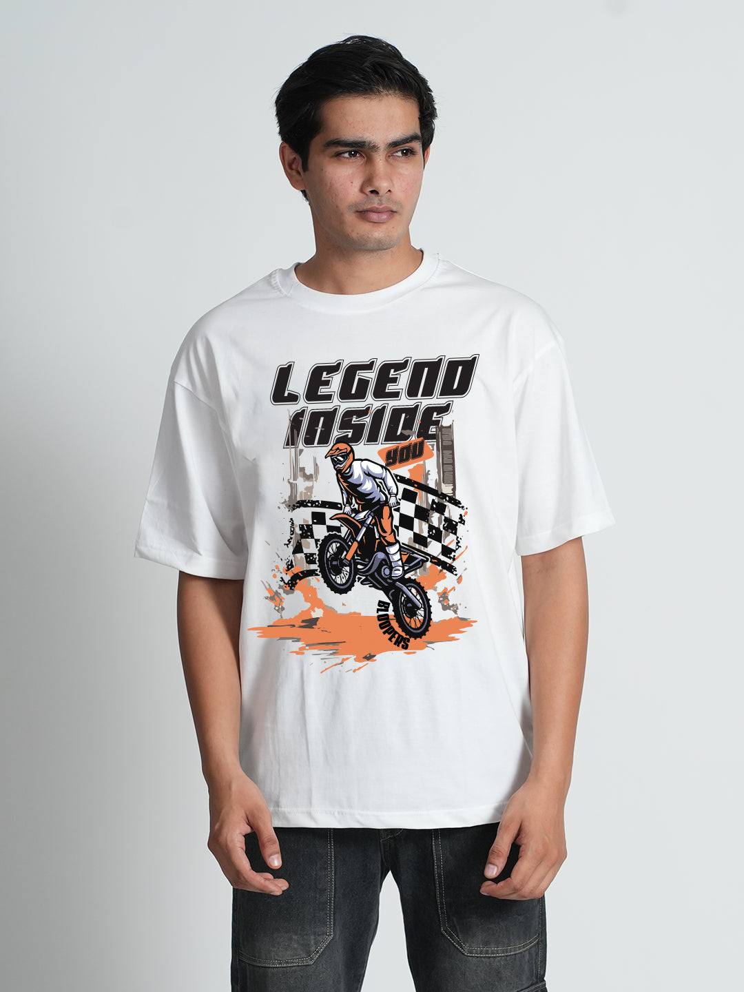 Lagend Inside White Graphic Printed Oversized T-shirt for Men