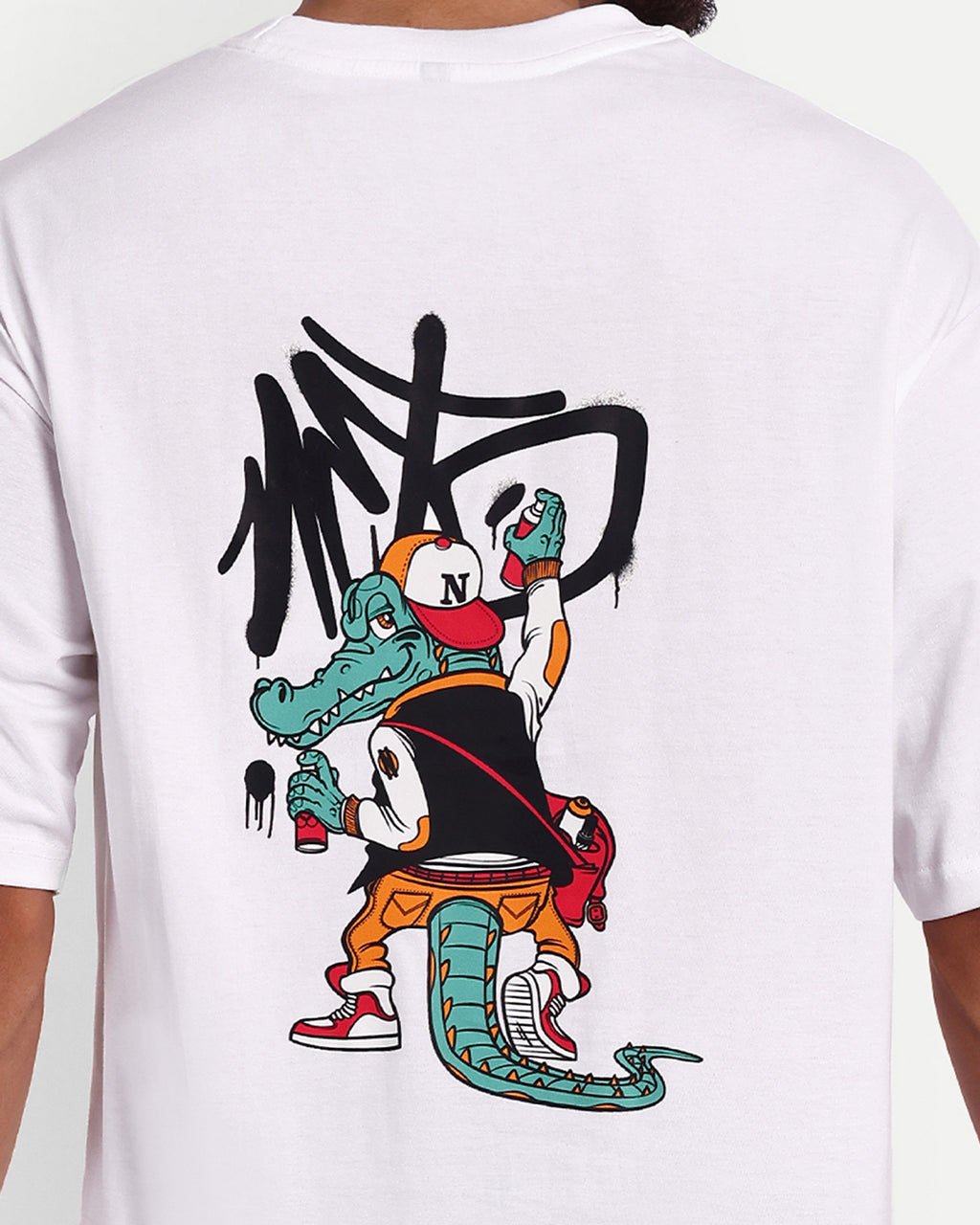 Crocodile Graffiti White Oversised T-shirt