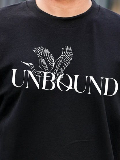 Black t-shirt with 'UNBOUND' and a bird design 
