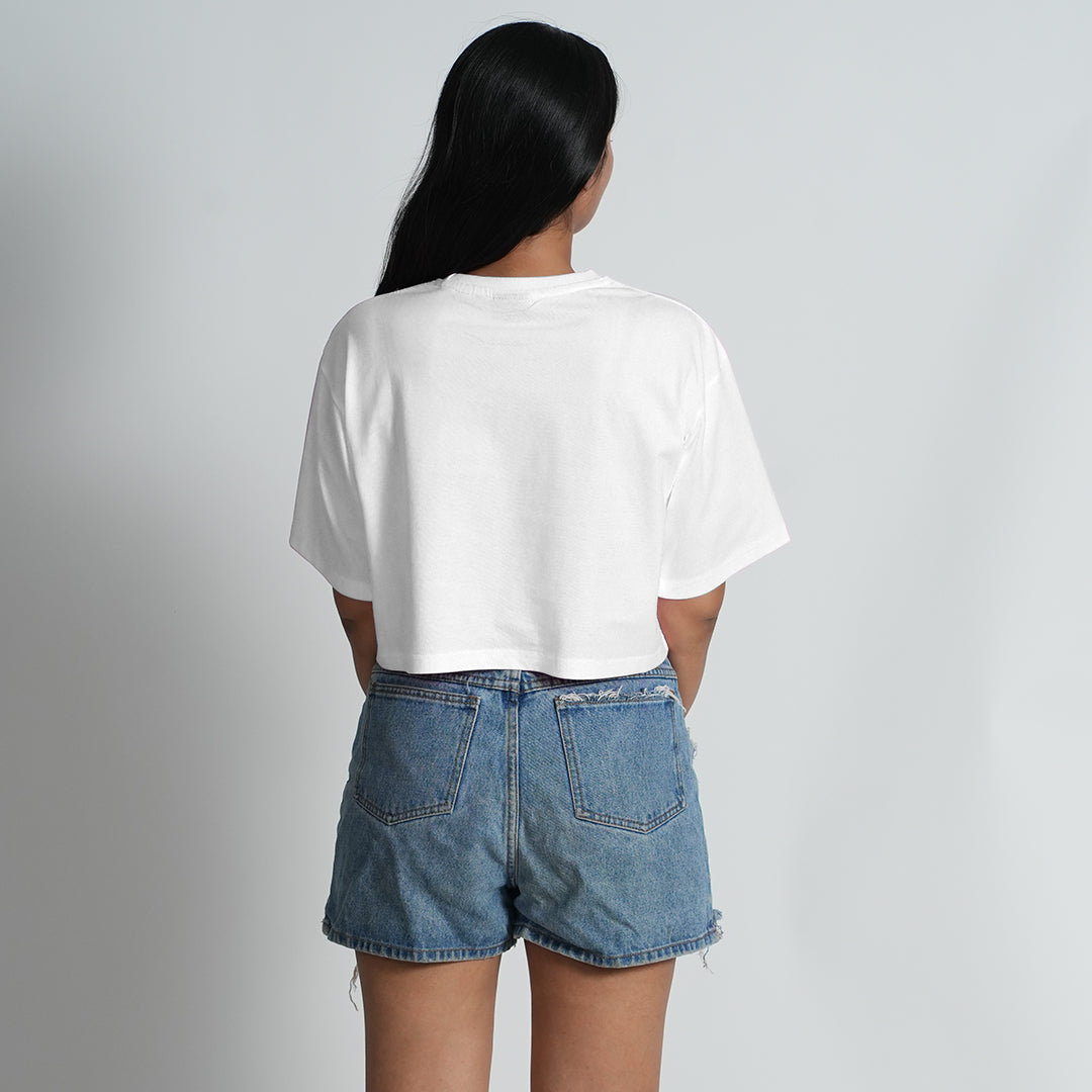 Women Oversized Half Sleeve Round Neck Croptop