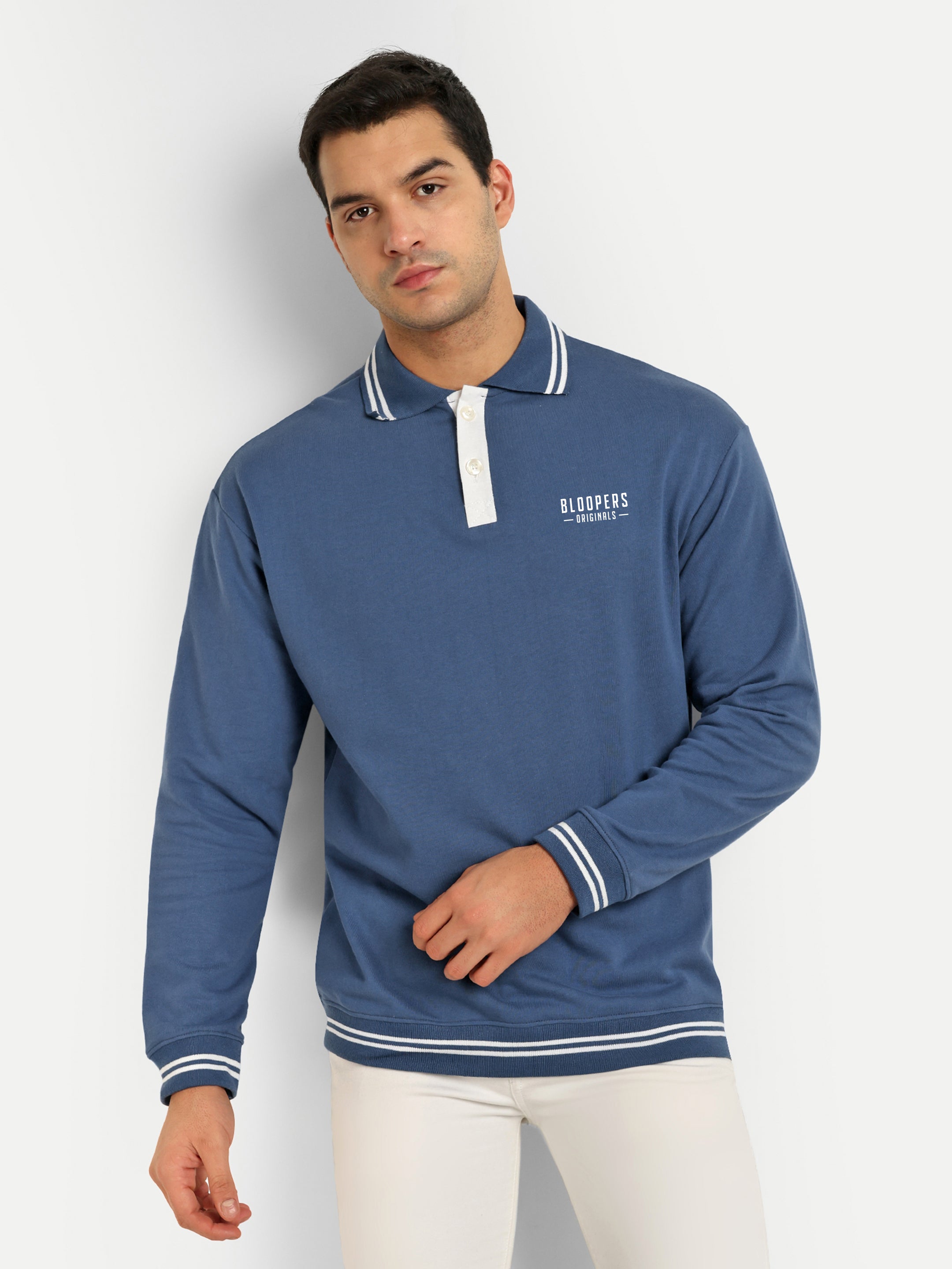 Bloopers Blue Oversized Full Sleeve Cotton Sweatshirt for Men's