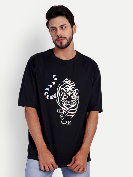 Tiger Holographic  Black Oversized T-shirt