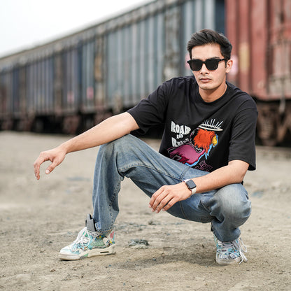 ROAR AND RUN BLACK OVERSIZED T-SHIRT