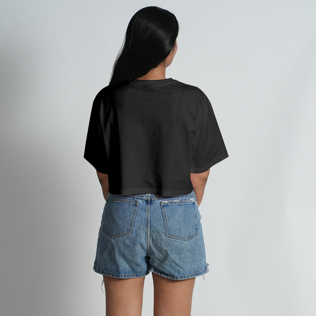 Black Half Sleeve Oversized Round Neck Croptop