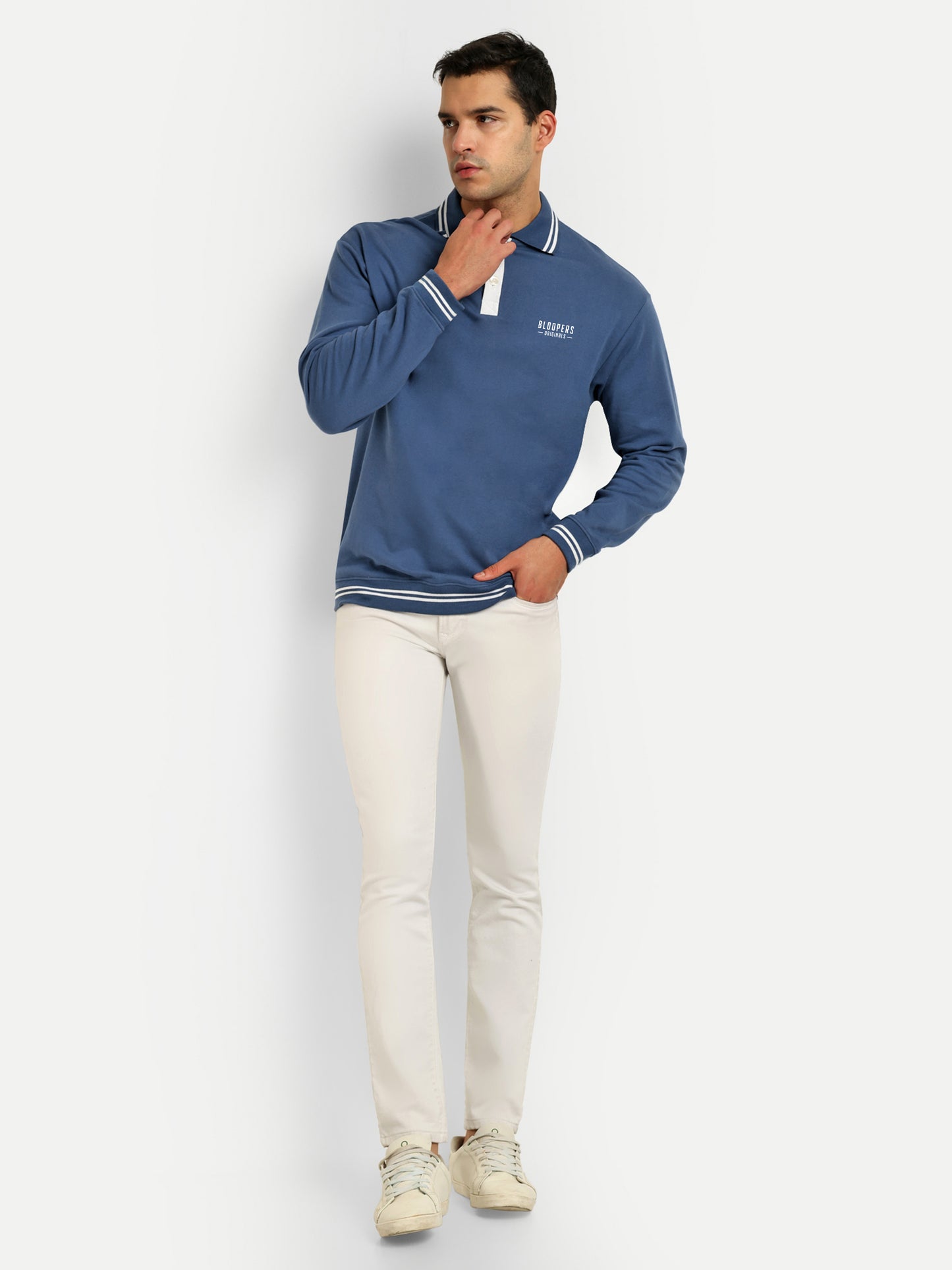 Bloopers Blue Oversized Full Sleeve Cotton Sweatshirt for Men's