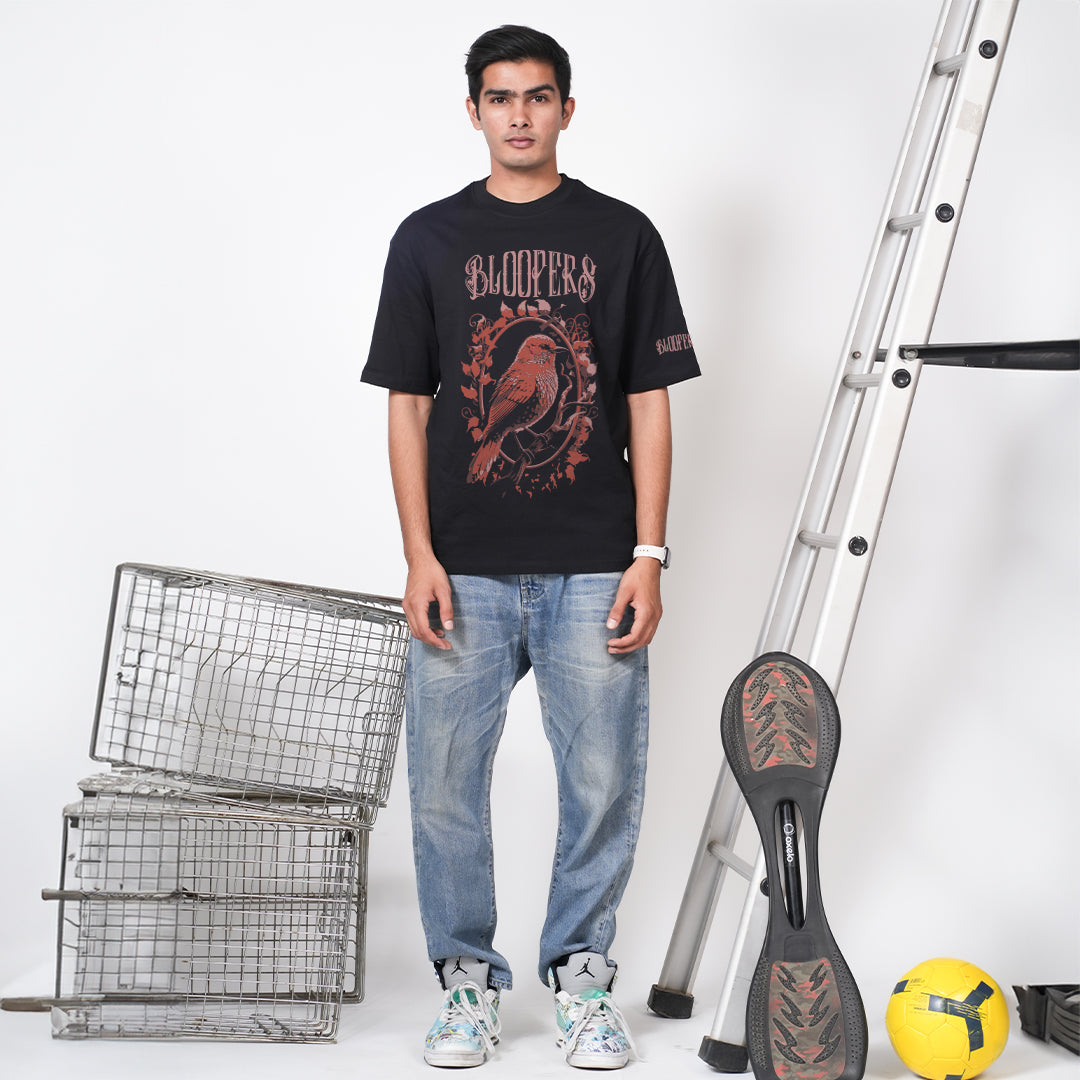 Bloopers Birds Black Oversized T-shirt
