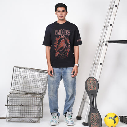 Bloopers Birds Black Oversized T-shirt