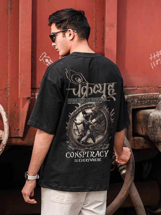 Conspiracy Black Oversized Casual Loose Fit Round neck T-shirt for men