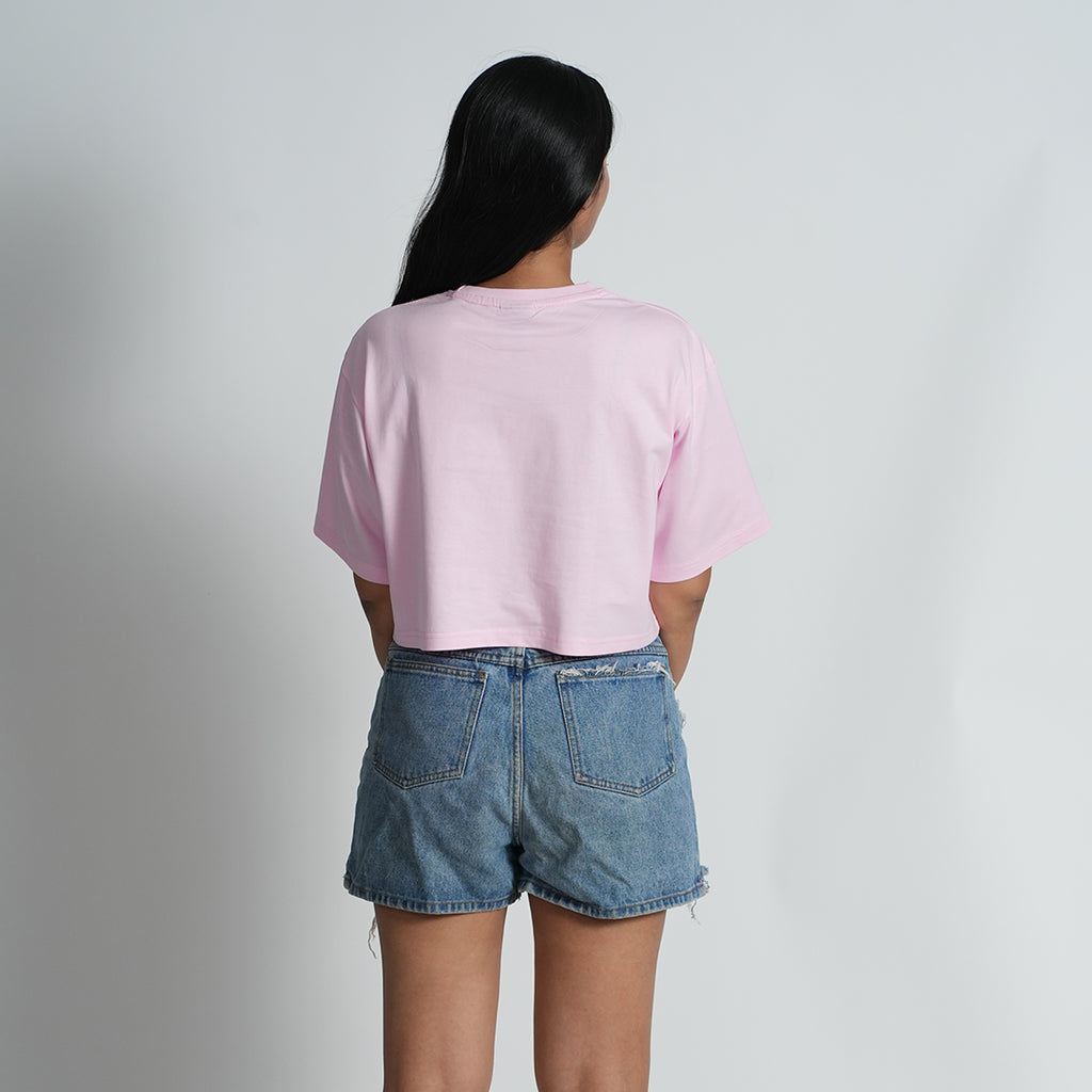 Basic Pastel Pink Drop shoulder Baggy Fit Croptop