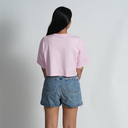 Basic Pastel Pink Drop shoulder Baggy Fit Croptop