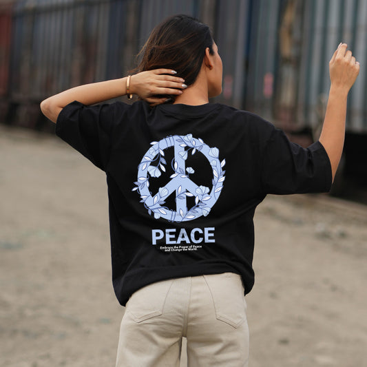 PEACE WOMEN OVERSIZED BLACK T-SHIRT