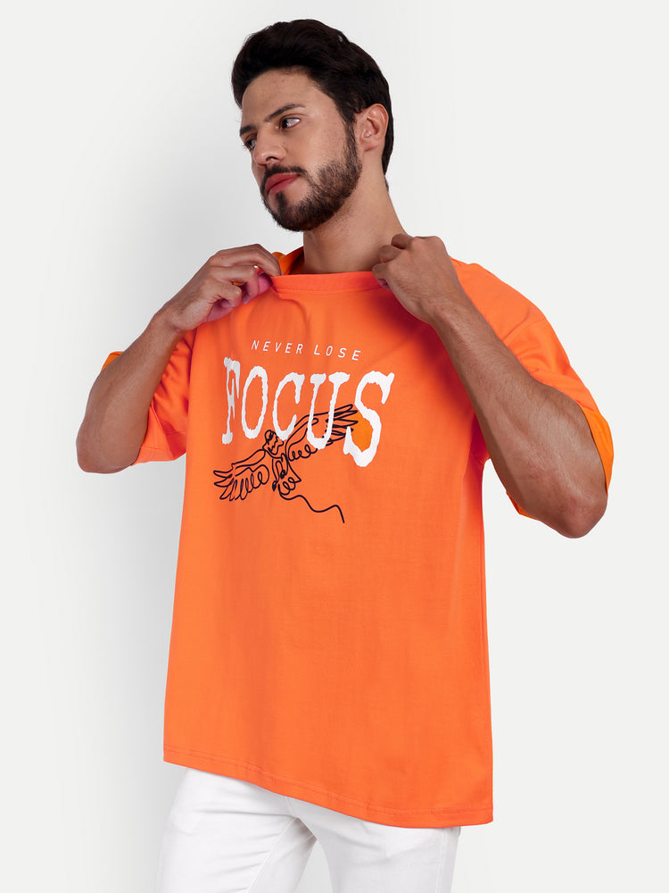 Never Lose Focus Oversized Graphic Orange T-shirt