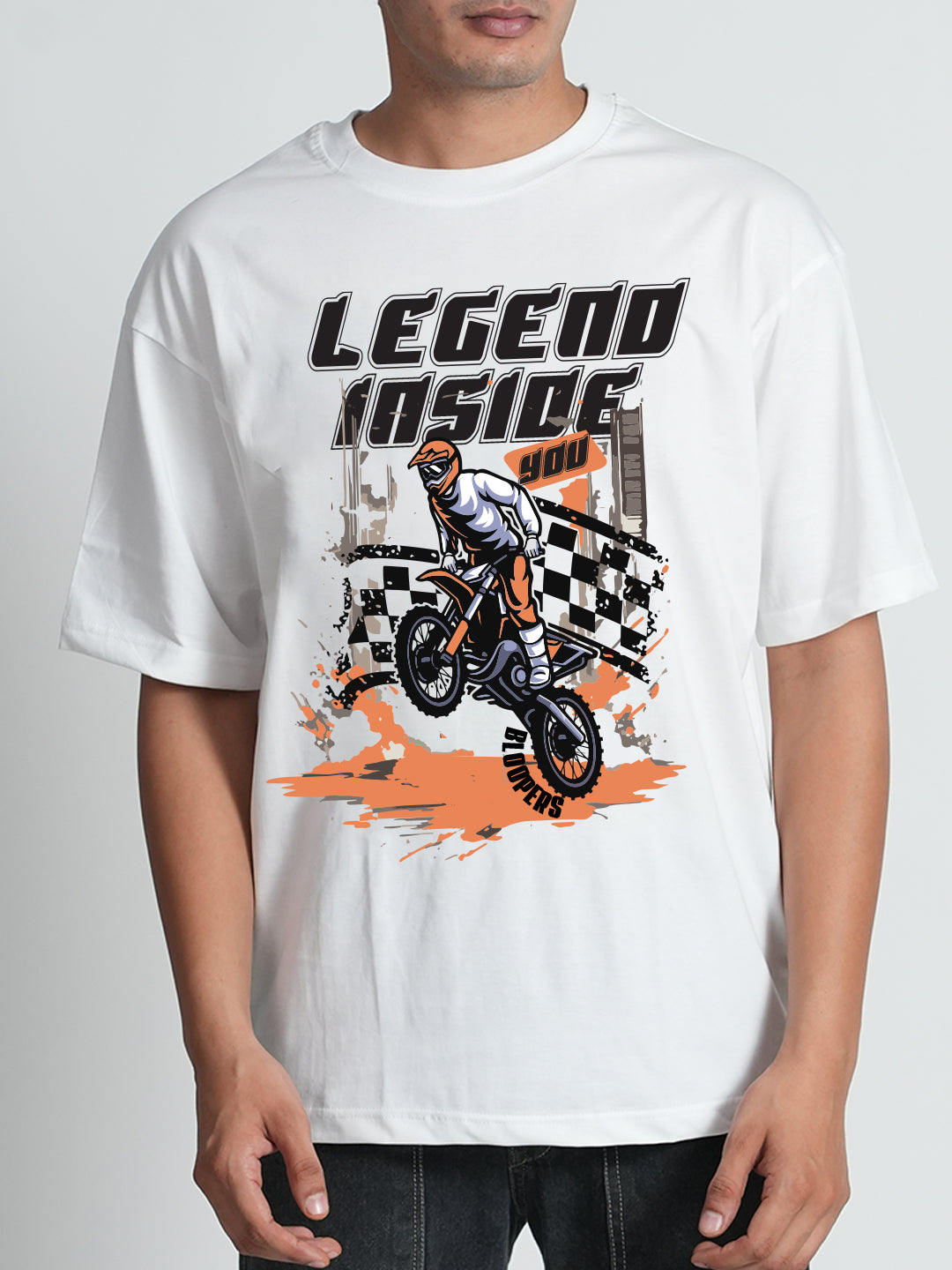 Lagend Inside White Graphic Printed Oversized T-shirt for Men